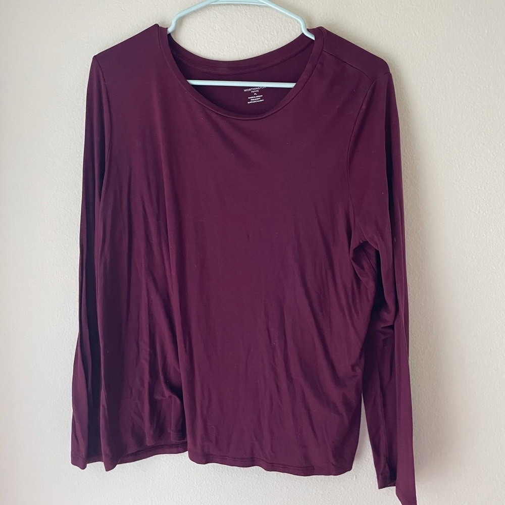 Worthington Maroon Long Sleeve Blouse